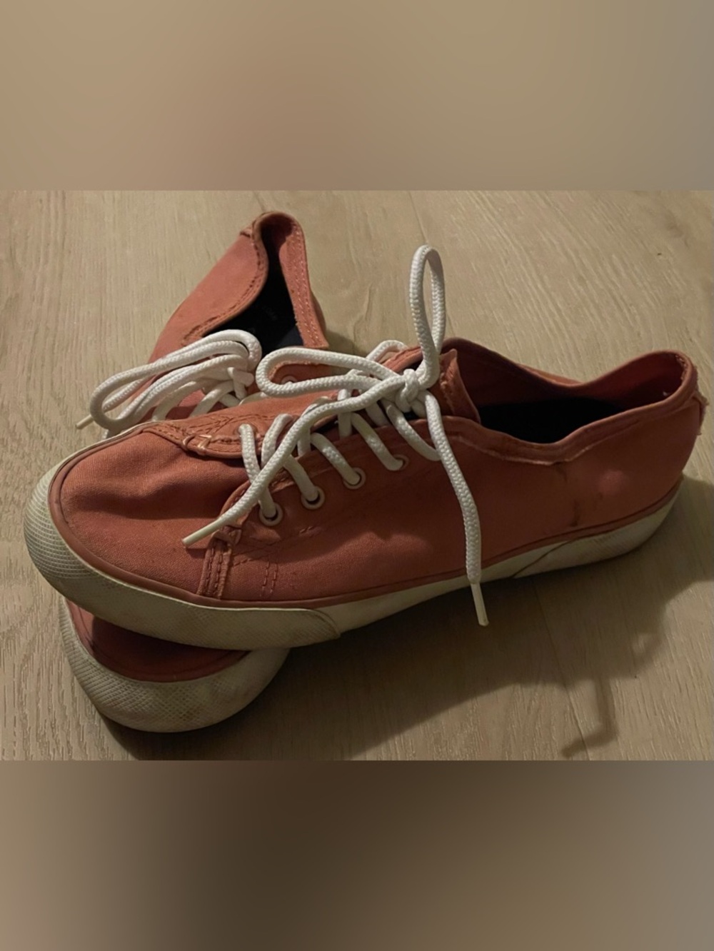 Sperry Coral Canvas Lace-Up Sneakers with White Laces